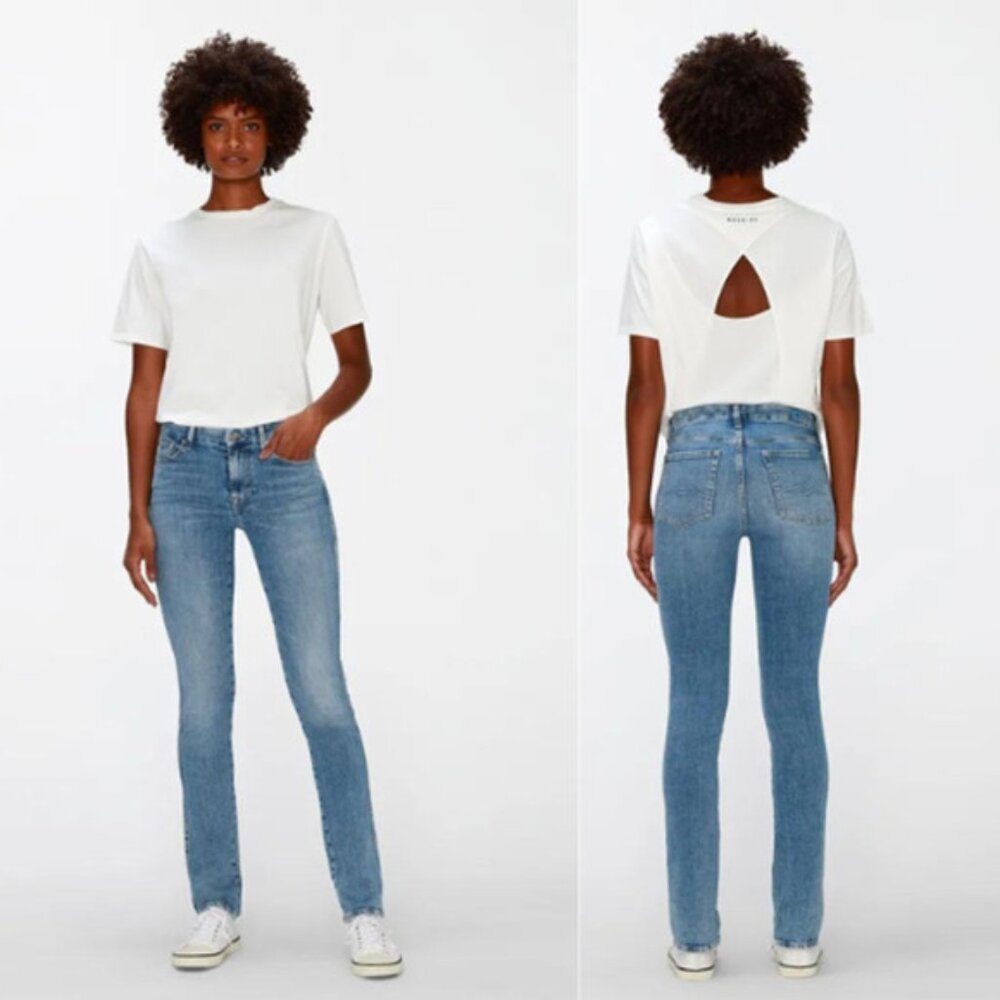 NWT 7 For All Mankind Kimmie Straight Form Fitted Denim Jeans Blue Light Wash
